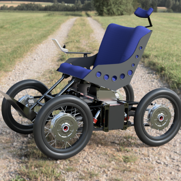 Free Solo power chair in a sunny field.